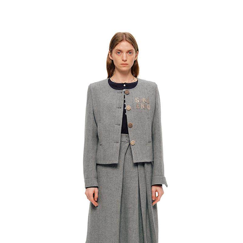 SHRO ENRO 秋冬女士撞色扣子复古毛呢外套银泰百货精品301469,淘宝优惠券,粉丝福利购,淘宝优惠卷