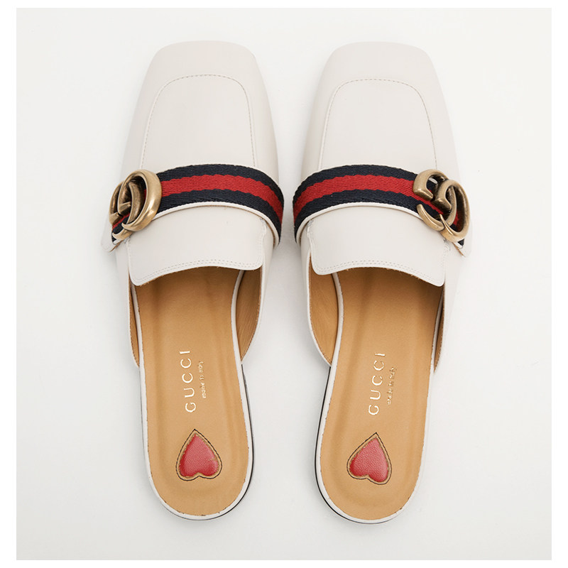 gucci白色牛皮女士平底300099拖鞋 银泰百货精品包头拖