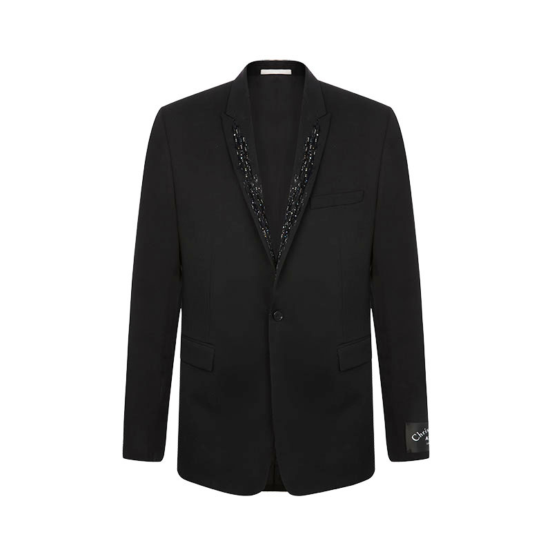 dior homme黑色羊毛亮片装饰领口 银泰百货精品休闲西服
