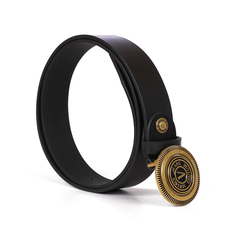 范思哲男士皮革金属微标板扣皮带 银泰百货精品腰带/皮带/腰链