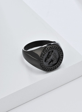 欧美复古嘻哈小众个性马头钛钢戒指环男士高级设计感动物穿搭首饰