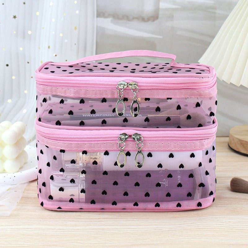 ins网纱爱心洗漱收纳便携旅行大容量化妆包透气义乌箱包厂家批发,淘宝优惠券,粉丝福利购,淘宝优惠卷