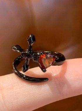 禁忌之恋反派枪黑戒指女暗黑系小众高级感指环甜酷辣妹风开口戒指