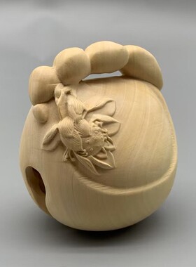 大叶黄杨木雕刻莲花款木鱼厂家批发规格65×55×45木鱼棍145木质