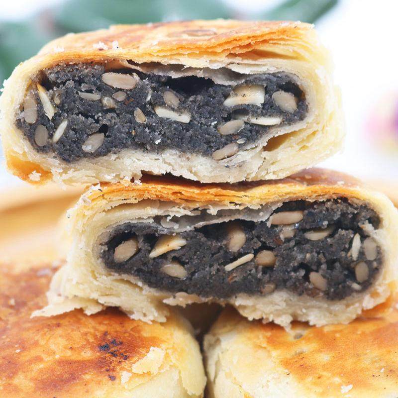 杭州特产塘栖月饼法根发根苏式土月饼中秋芝麻豆沙椒盐百果豆沙月