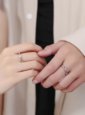 S999纯银情侣对戒小众设计戒指女生一对情侣生日圣诞节礼物送女友