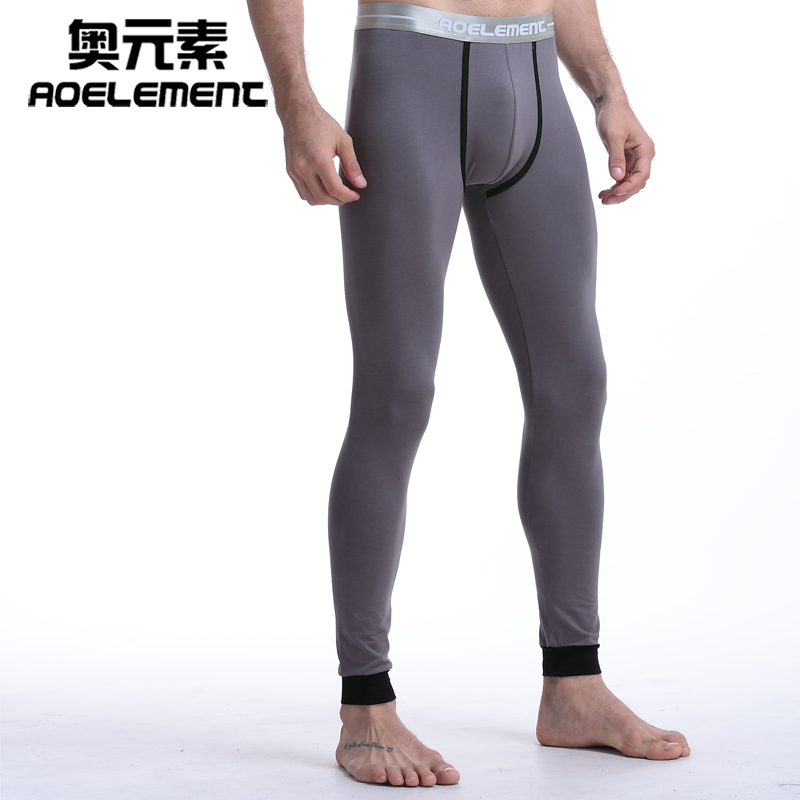 男士秋裤单件薄款紧身衬裤线裤保暖裤修身秋冬打底裤修身纯棉毛裤 - 图0