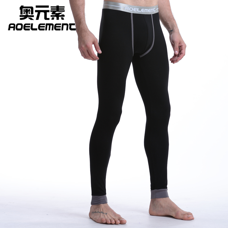男士秋裤单件薄款紧身衬裤线裤保暖裤修身秋冬打底裤修身纯棉毛裤 - 图1