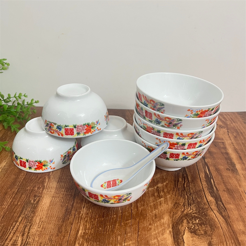 老式高脚 米饭碗 面碗 粥碗 喜庆 尺寸齐全 陶瓷酒席餐饮甜品微瑕