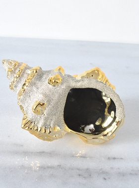 侘寂风陶瓷电镀沙金海螺轻奢摆件