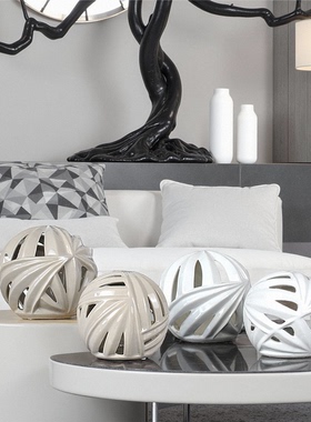 简约现代白色镂空圆球软装饰品