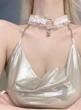 铃铛项圈女蕾丝脖圈颈环颈带颈圈choker锁骨链猫耳朵小铃铛喵项链