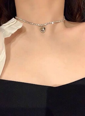 水钻爱心项链女锁骨链ins冷淡风简约气质项圈小众设计感choker