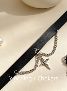 暗黑朋克十字架四芒星choker项链