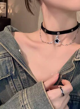 黑色星星choker皮质项圈甜酷女款