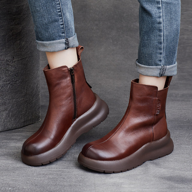 New Autumn and Winter Genuine Leather Short Boots Thick-soled Warm Martin Boots