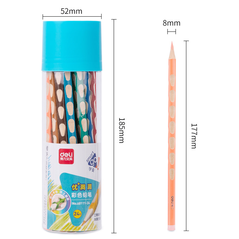 得力68111原木洞洞彩色铅笔彩铅笔小学生用一年级美术生24色画笔,淘宝优惠券,粉丝福利购,淘宝优惠卷
