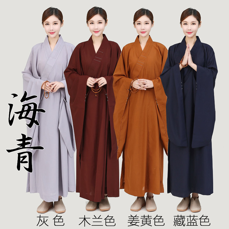 海青居士服男女同款海清禅修服台湾麻不透明长袍大褂禅意春夏秋季_虎窝淘