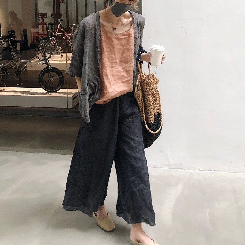 2026春夏新女日系大码复古宽松显瘦棉麻亚麻苎麻阔腿九分裤含里衬,淘宝优惠券,粉丝福利购,淘宝优惠卷