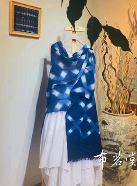 手工扎染围巾布茗堂纯棉蓝染