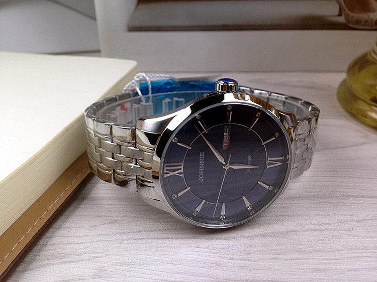 正品johnnie/尊尼手表 男表石英表双日历gss5065wl蓝色情侣表5065