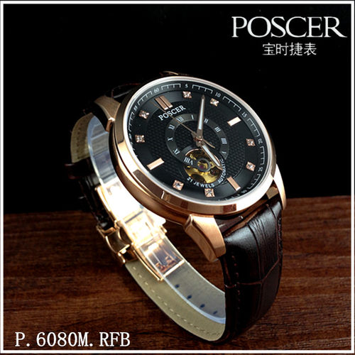 Poscer/宝时捷手表机械男表 P.6080M.WBW全自动夜光镂空皮带6080 - 图0