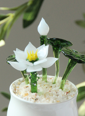 淄博创意琉璃仿真荷花盆栽玻璃工艺品公室摆件国风多肉礼物纯手工