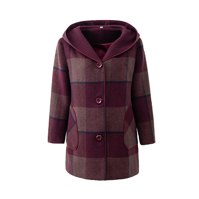 Middle-aged and elderly plaid mid-length cashmere jacket with western style