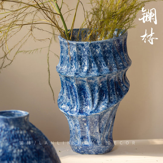 Jingdezhen gehämmerte Keramikvase, Wohnzimmer, Blumenarrangement, neuer chinesischer Stil, Veranda-Dekoration, Retro-Blumengefäß, Steingut-Topf, Blumentopf