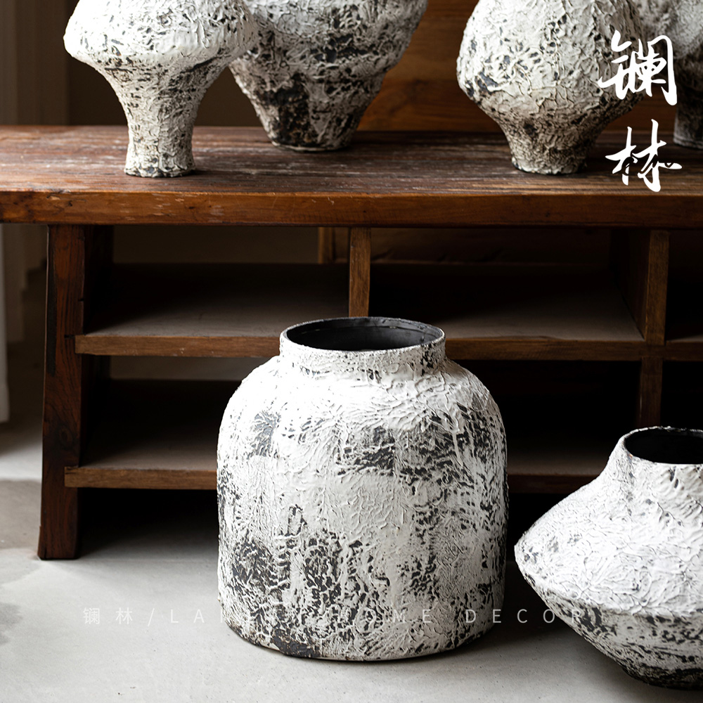 新中式侘寂风粗陶花瓶景德镇民宿复古插干花器客厅玄关梨花雪陶罐 - 图3
