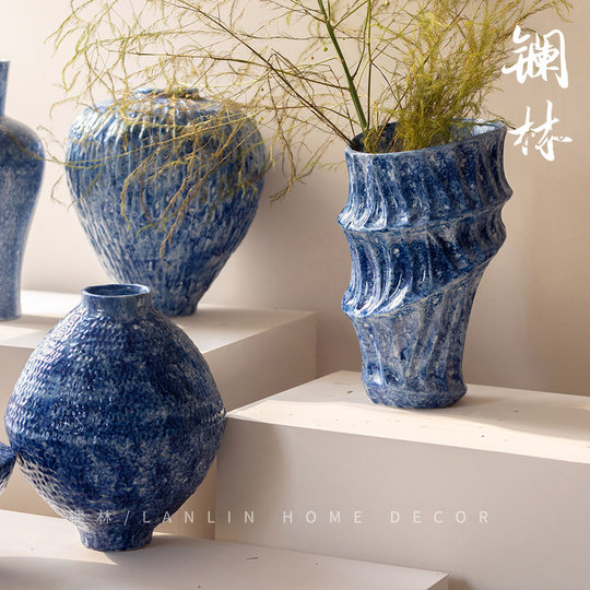 Jingdezhen gehämmerte Keramikvase, Wohnzimmer, Blumenarrangement, neuer chinesischer Stil, Veranda-Dekoration, Retro-Blumengefäß, Steingut-Topf, Blumentopf