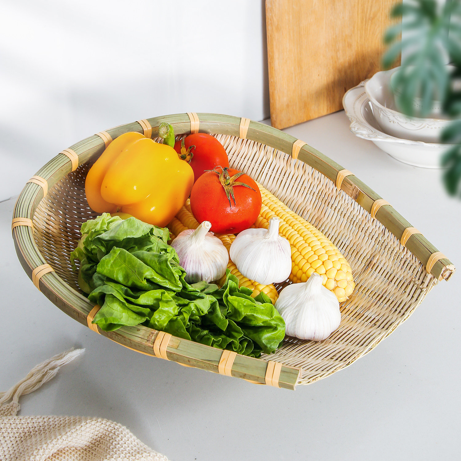 竹编制品竹簸箕编织水果篮点心盘农家用馒头馍筐竹筛子厨房洗菜篮,淘宝优惠券,粉丝福利购,淘宝优惠卷