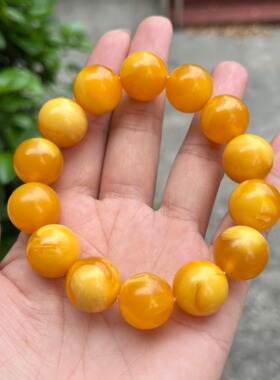 天然二代蜜蜡手串男女款鸡油黄金绞蜜瓷白飘花琥珀手链圆珠饰品50