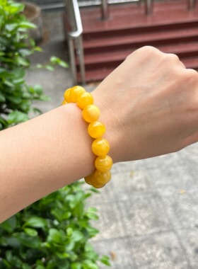 天然二代蜜蜡波兰手串金绞蜜手链圆珠鸡油黄金绞蜜琥珀单圈58