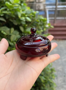 复古红色树脂香炉桌面摆件创意雕花装饰品高颜值装饰品收藏品