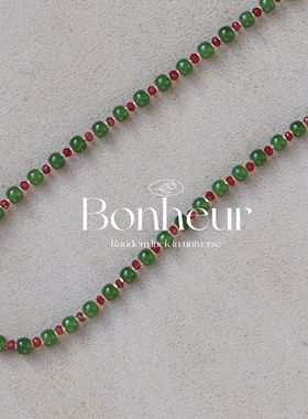 Bonheur 鸿运系列天然和田碧玉红宝石新中式锁骨链好运新年礼物