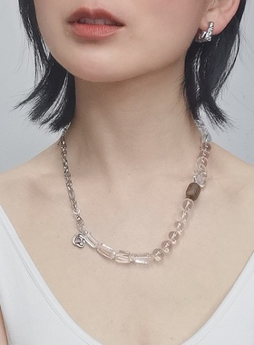 Bonheur 疗愈系列天然白水晶不规则沉香纯银925银项链设计师原创