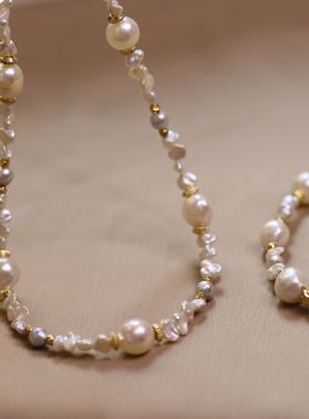 Bonheur 花漾系列天然海水akoya 真多麻淡水珍珠项链设计师原创