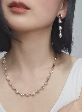 Bonheur无境之界系列天然花瓣珍珠巴洛克耳环手链项链疗愈珠宝