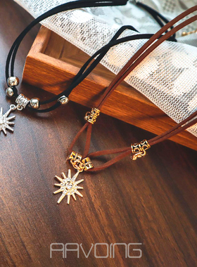 美拉德复古太阳项链锆石锁骨链