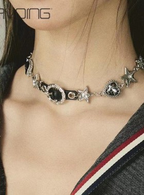 爱心星星蝴蝶气质黑色脖链水钻