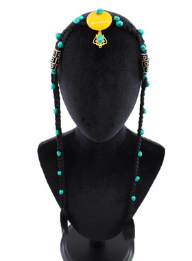 新款藏族发饰发带头饰假发绿松石天珠女士民族风拍照写真表演舞蹈