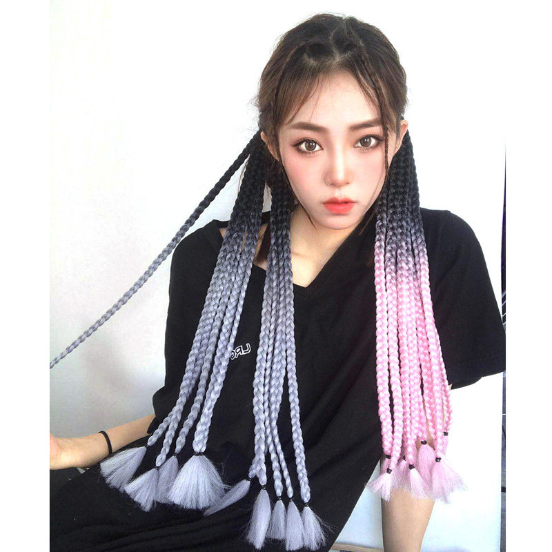 脏辫假发马尾绑带式编发非洲辣妹彩色辫子纤维条发绳发套直接戴