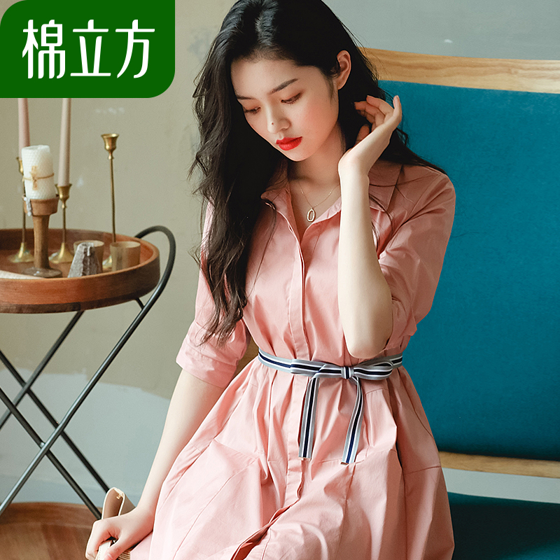 棉立方旗舰店气质风ZUI爱！高支水洗纯棉！棉立方基础廓形风衣式连衣裙0