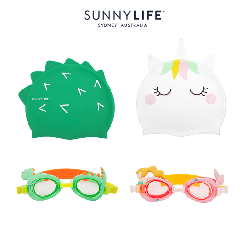 澳洲Sunnylife卡通儿童防水泳帽宝宝硅胶游泳帽防雾高清泳镜3-9岁 - 图3