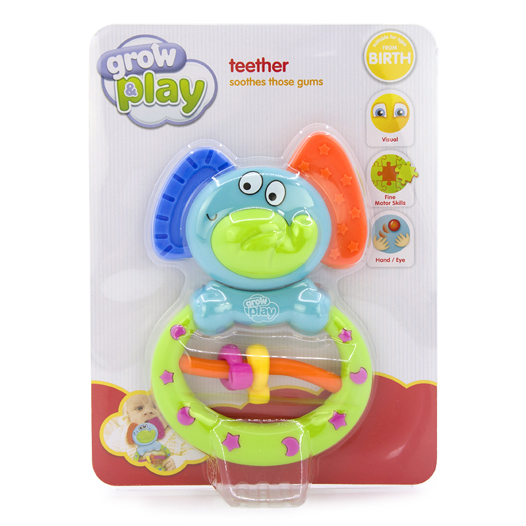 grow play teether 婴儿磨牙固齿牙胶小象蟹动物造型手握安抚玩具 - 图0