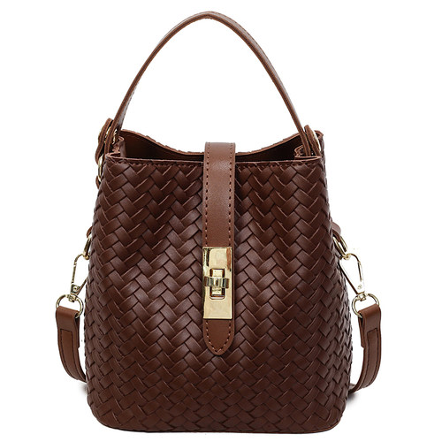 高级感复古小众编织纹包包2026新款百搭女式斜挎包时尚手提水桶包 - 图3