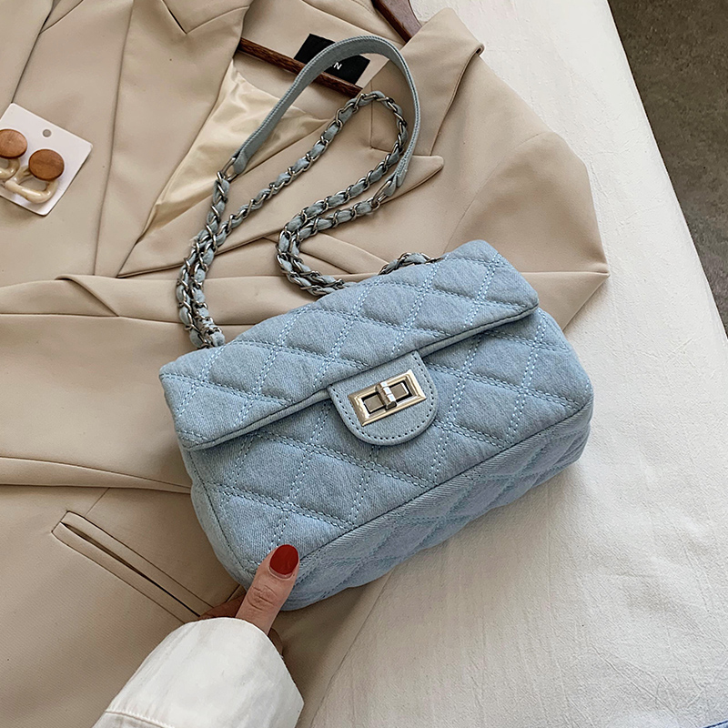 爆款牛仔布小包包女士2025春夏新款潮流菱格链条包百搭单肩斜挎包 - 图2