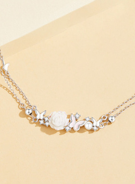 S925银山茶花蝴蝶手链女手链