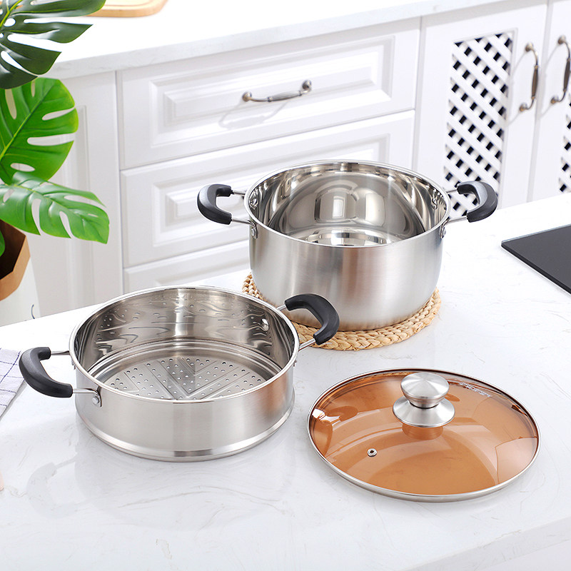 汤锅不锈钢304家用加厚锅具焖锅煮锅粥锅电磁炉燃气单层2层小蒸锅,淘宝优惠券,粉丝福利购,淘宝优惠卷